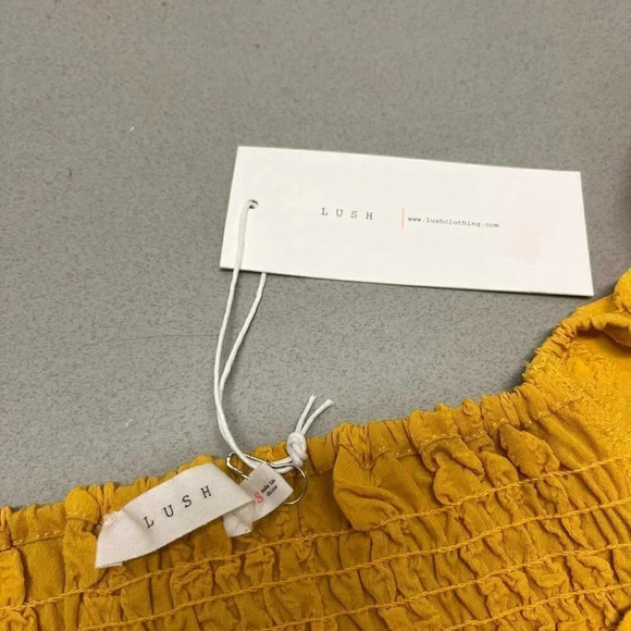 LUSH WOMENS SIZE S CROP TOP TIE FRONT YELLOW NWT - Picture 4 of 6